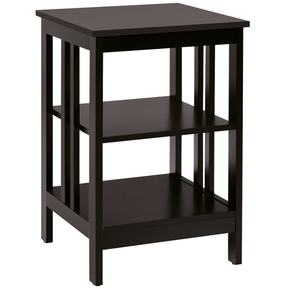 Finihen Side Table, 3-Tier Nightstand Sofa Side Table with Baffles and Round Corners, Bed Side Tables, for Living Room, Bedroom, Dark Brown