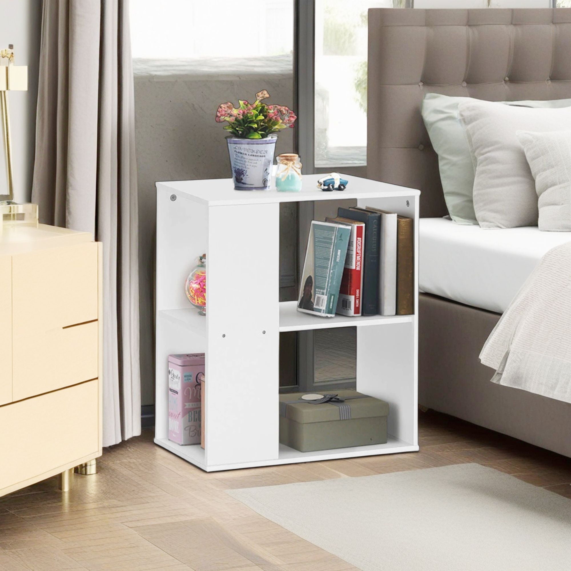 Demi Bonn Side Table, Rectangular Nightstand, 2-Tier Side End Table with Storage Shelves, for Living Room, Bedroom, White