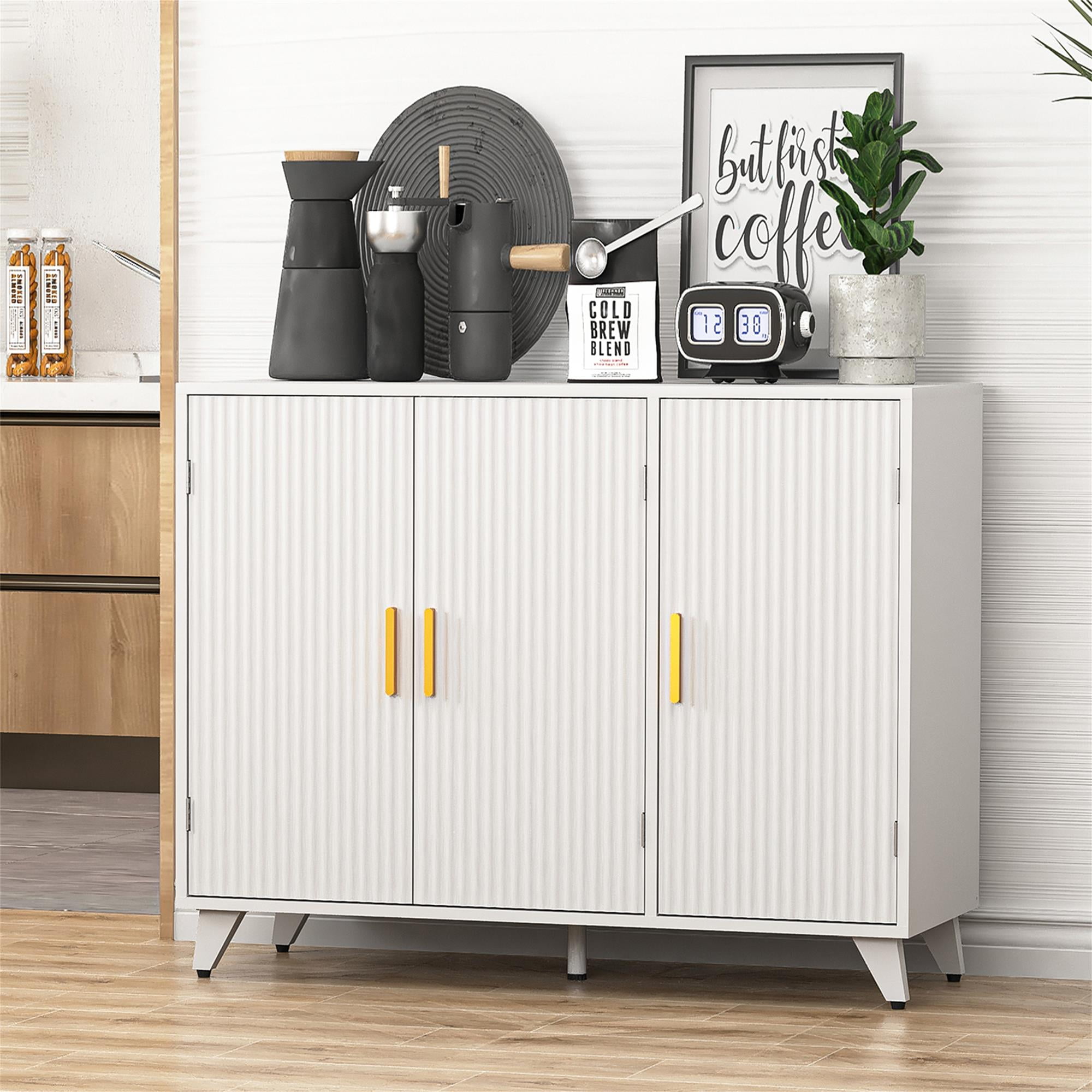 Finihen Sideboard Buffet Cabinet, Storage Cabinet with 3 Doors, for Dining Room, Living Room, Hallway, Entryway, White