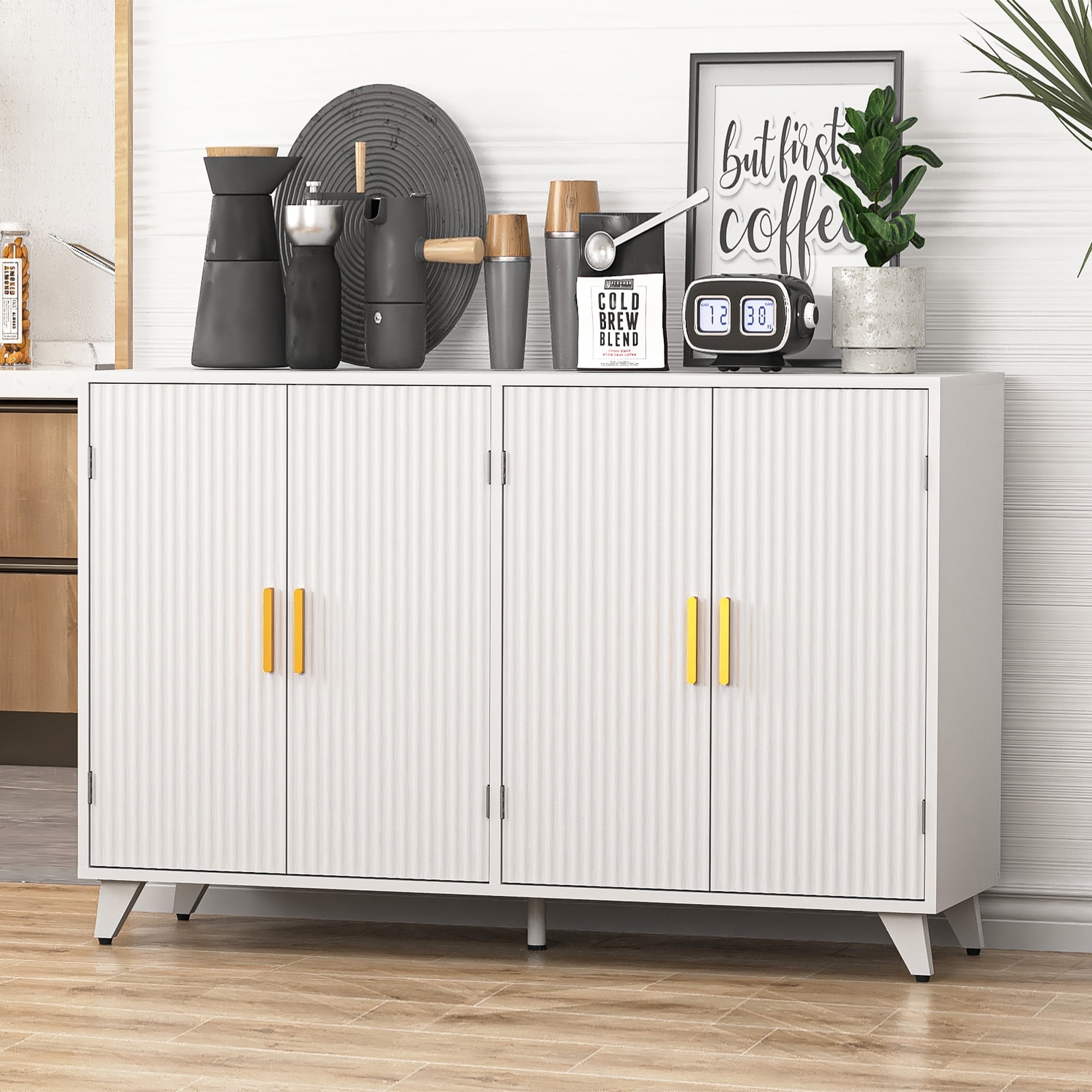 Demi Bonn Sideboard Buffet Cabinet, Storage Cabinet with 4 Doors, for Dining Room, Living Room, Hallway, Entryway, White