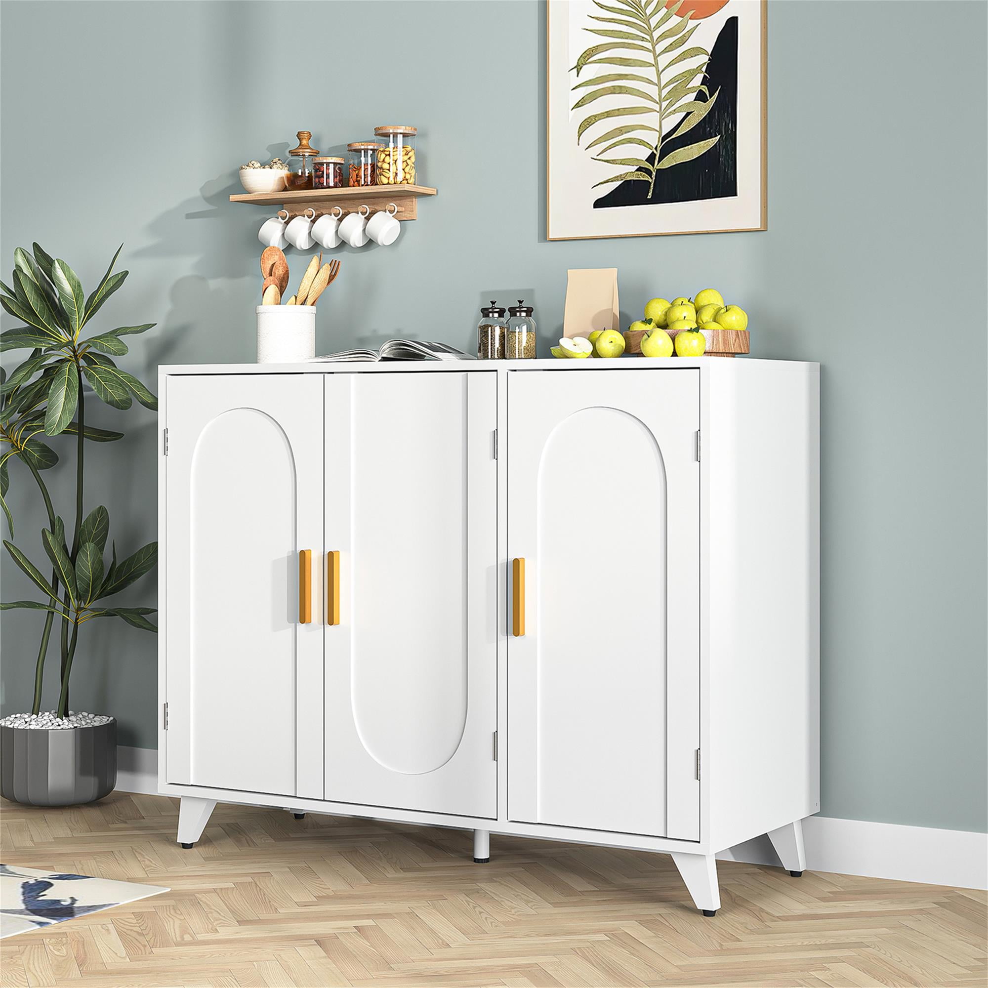 Finihen Sideboard Buffet Cabinet with 3 Doors, Removable Shelves, for Living room, Dining room, Entryway, White
