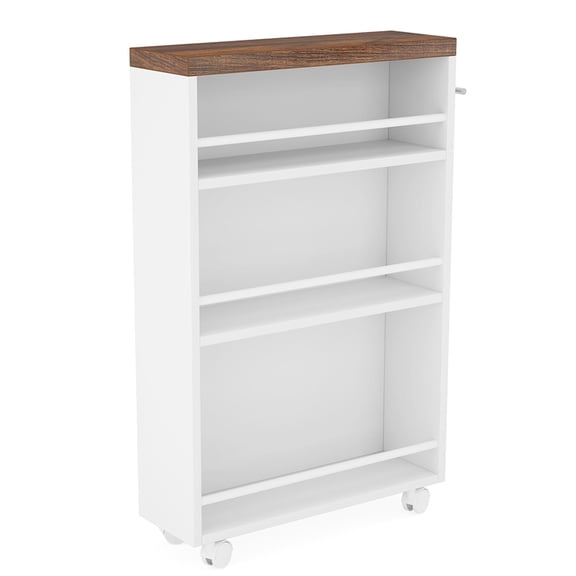 Demi Bonn Slim Kitchen Storage Cart, 4 Tier Small Rolling Laundry Room Cart, Bathroom Storage Cabinet Shelf Unit Organizer Trolley with Handle for Narrow Space, White