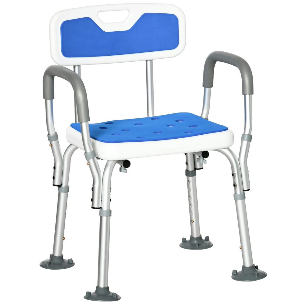 Finihen Slip Resistant Shower Chair Seat with Padded Armrests and Back, Adjustable Height Heavy Duty Shower Seat for Bathtub, Inside Shower, Blue