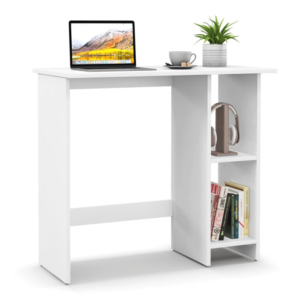 Finihen Small Computer Desk with Storage and Adjustable Shelf, Home Office Desk Study Writing Table, White