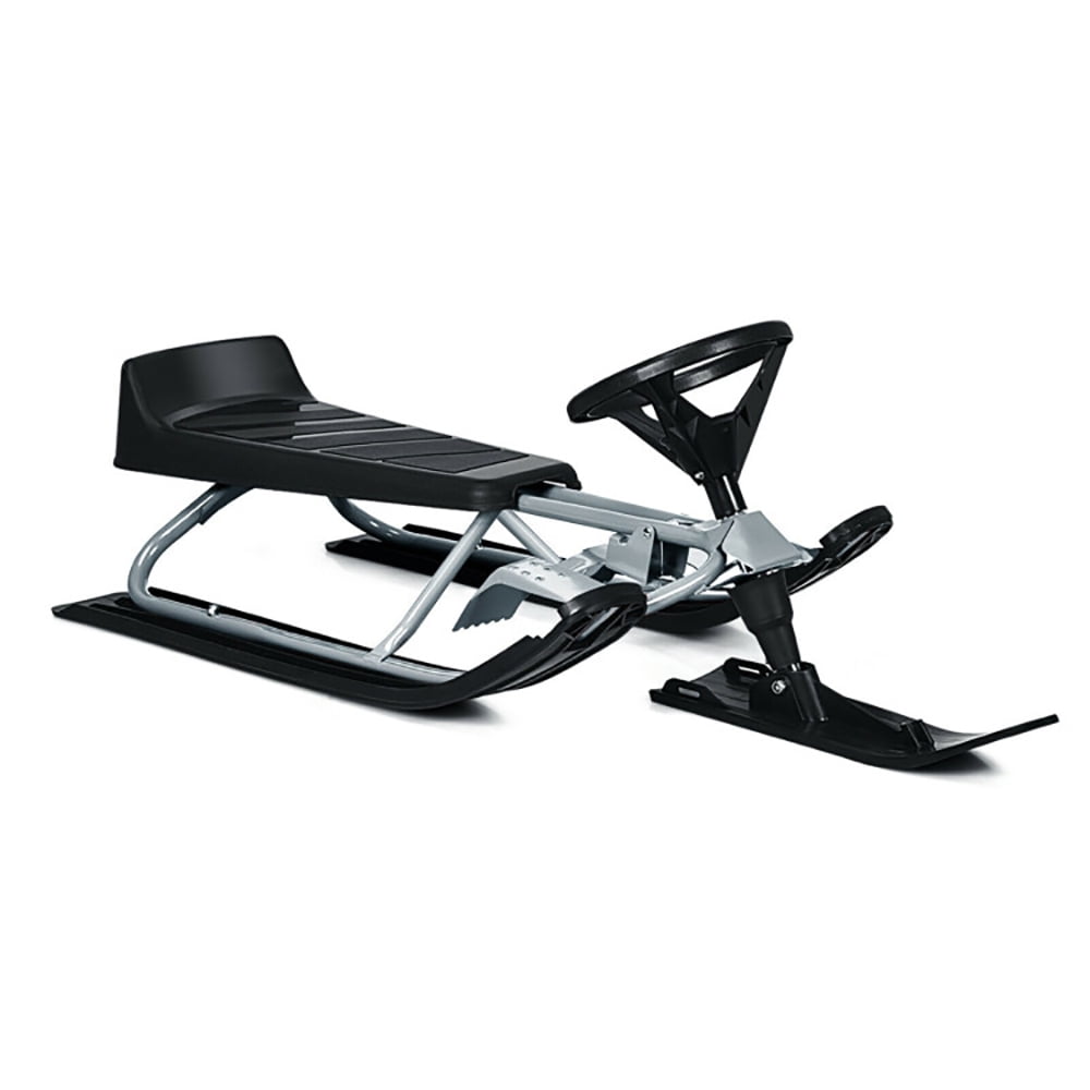 Demifill Snow Racer Sled, Kids Snow Sled with Steering Wheel and Double Brakes Pull Rope for Downhill and Uphill, Black Demifill Snow Racer Sled, Kids Snow Sled with Steering Wheel and Double Brakes Pull Rope for Downhill and Uphill, Black