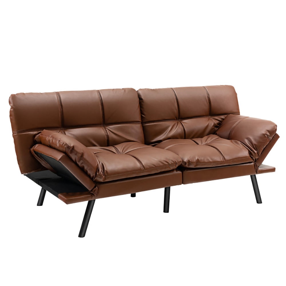 Finihen Sofa Bed, Convertible Memory Foam Couch Bed, Convertible Memory Foam Futon Sofa Bed with Adjustable Armrest, for Living Room, Brown