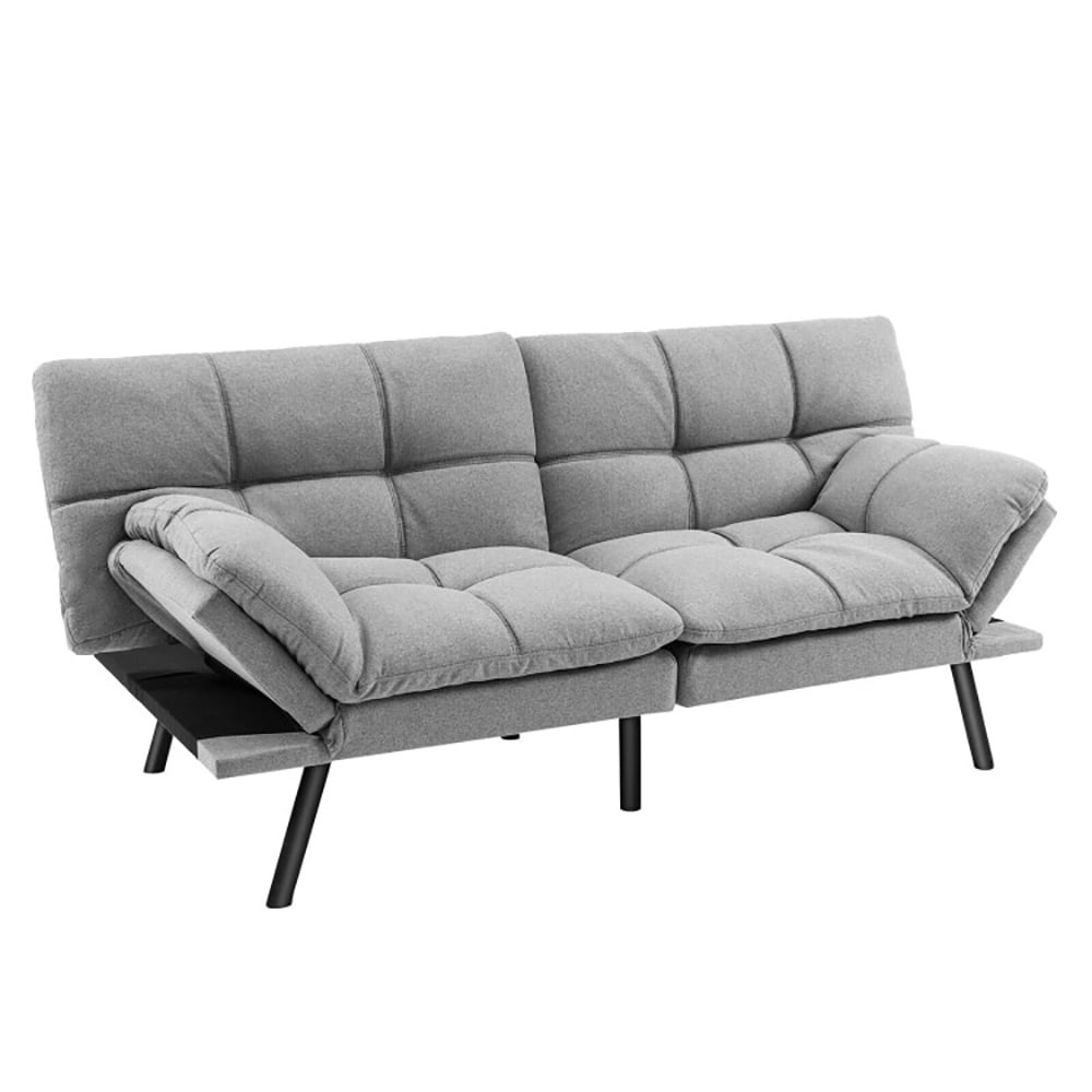 Finihen Sofa Bed, Convertible Memory Foam Couch Bed, Convertible Memory Foam Futon Sofa Bed with Adjustable Armrest, for Living Room, Gray