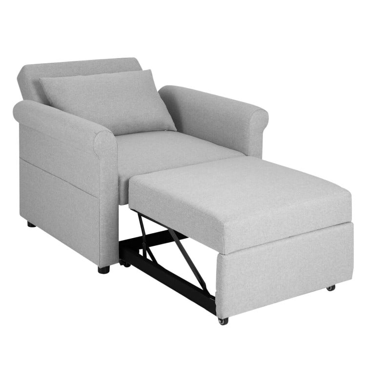 Finihen Sofa Bed, Convertible Recliner Sofa Chair, 3-in-1 Pull-out Convertible Adjustable Reclining Sofa Bed, for Living Room, Bedroom, Gray