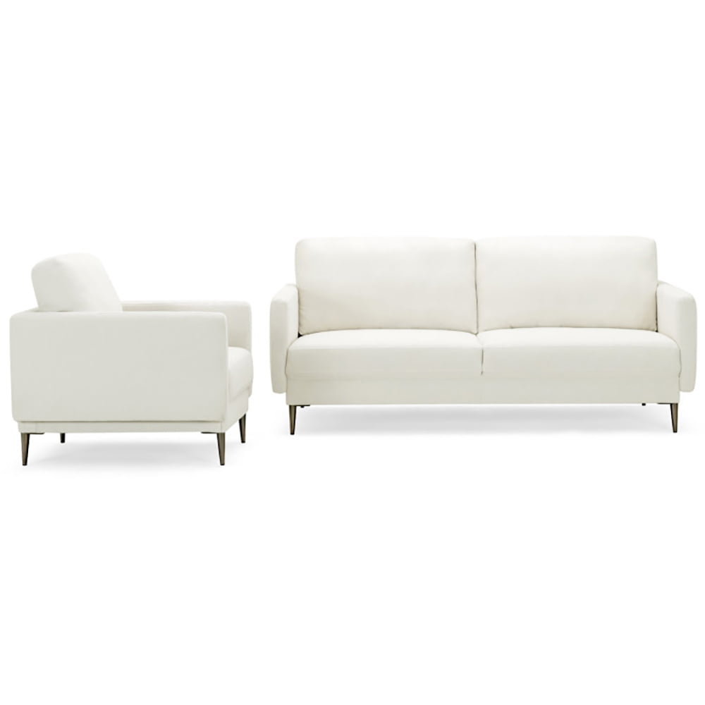 Finihen Sofa Set, Modern Sofa Couch with Solid Metal Legs and Removable Backrest Cushion, for Living Room, Bedroom, White