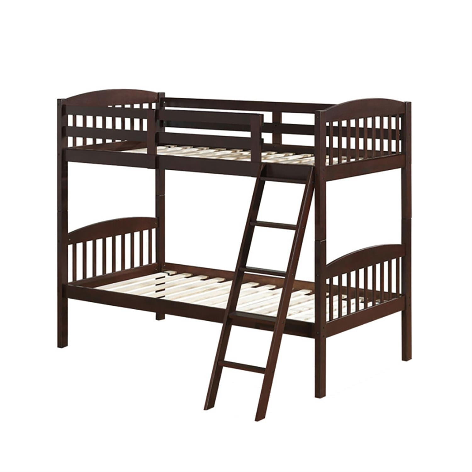 Demi Bonn Solid Wood Twin Over Twin Bunk Bed with Detachable Ladder, Twin Bunk Beds, Converts to 2 Individual Twin Beds, Brown