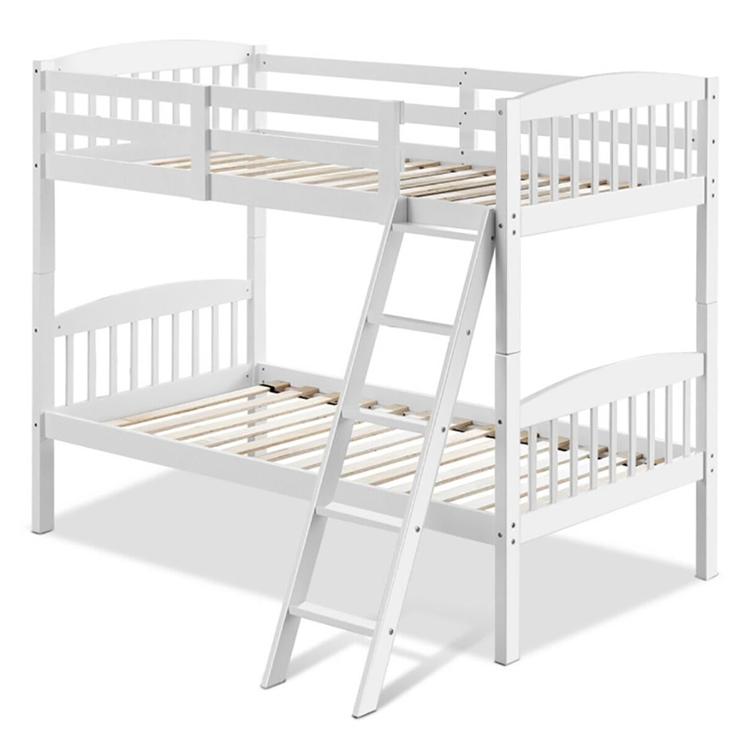 Demi Bonn Solid Wood Twin Over Twin Bunk Bed with Detachable Ladder, Twin Bunk Beds, Converts to 2 Individual Twin Beds, White