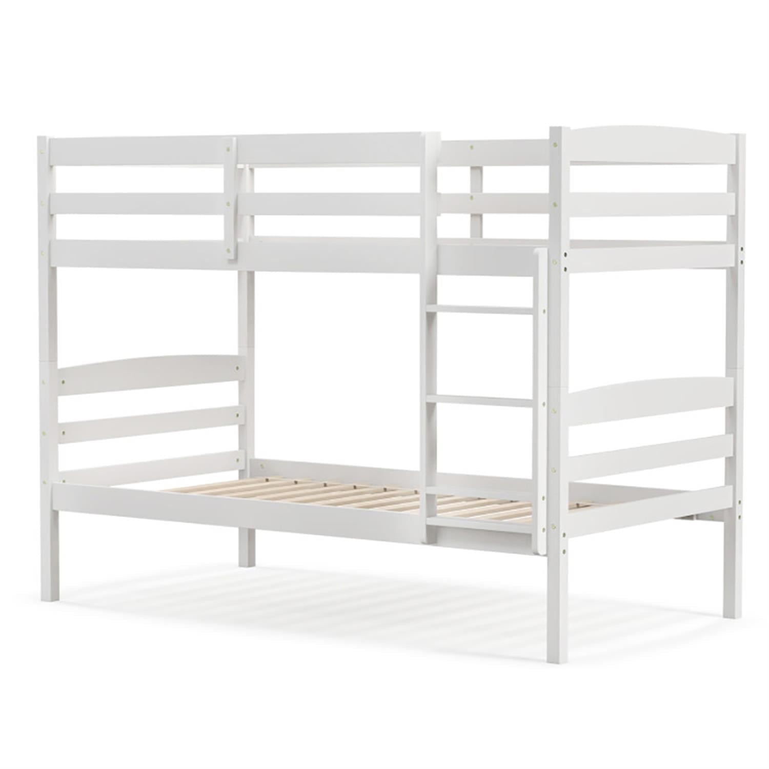 Demi Bonn Solid Wood Twin Over Twin Bunk Bed with High Guardrails and Integrated Ladder, Twin Bunk Beds, Bed Frame, White