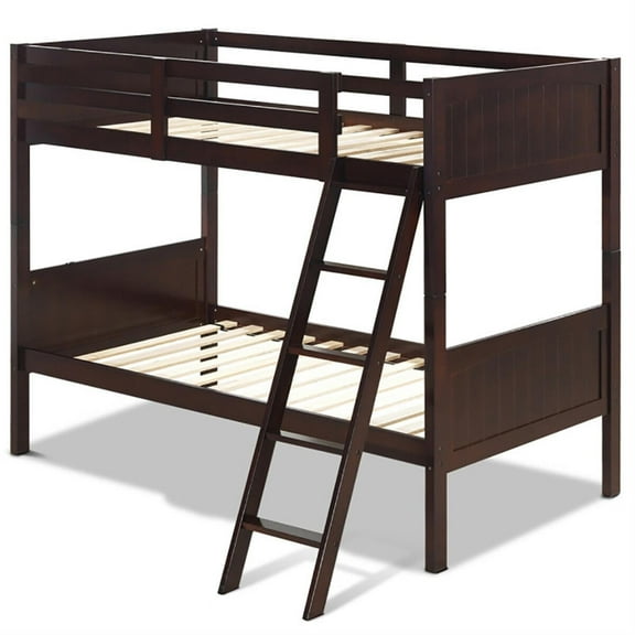 Demi Bonn Solid Wood Twin Over Twin Bunk Bed with Ladder, Twin Bunk Beds, Converts to 2 Individual Twin Beds, Brown