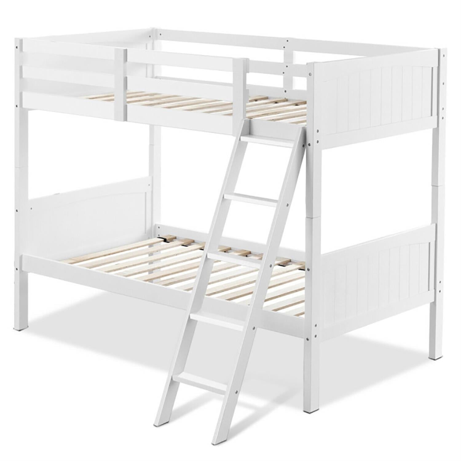 Demi Bonn Solid Wood Twin Over Twin Bunk Bed with Ladder, Twin Bunk Beds, Converts to 2 Individual Twin Beds, White