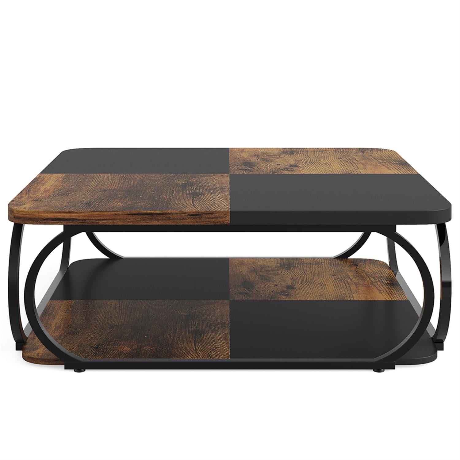 Demi Bonn Square Coffee Table, 39" Central Cocktail Table with 2-Tier Shelves for Living Room, Brown