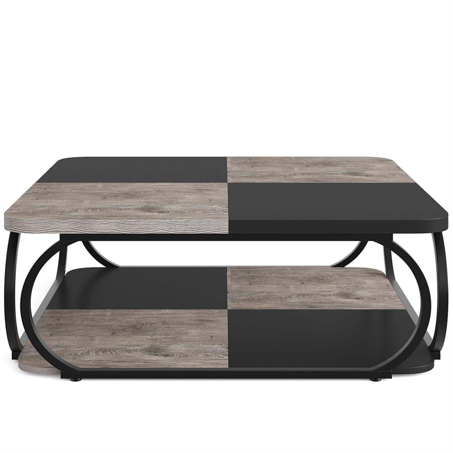 Demi Bonn Square Coffee Table, 39" Central Cocktail Table with 2-Tier Shelves for Living Room, Gray