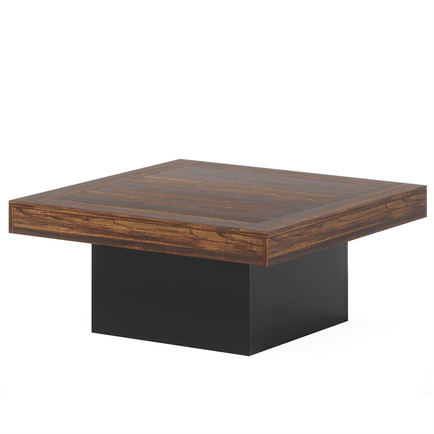 Demi Bonn Square Coffee Table, Farmhouse Wood Cocktail Table with LED Light for Living Room, Brown