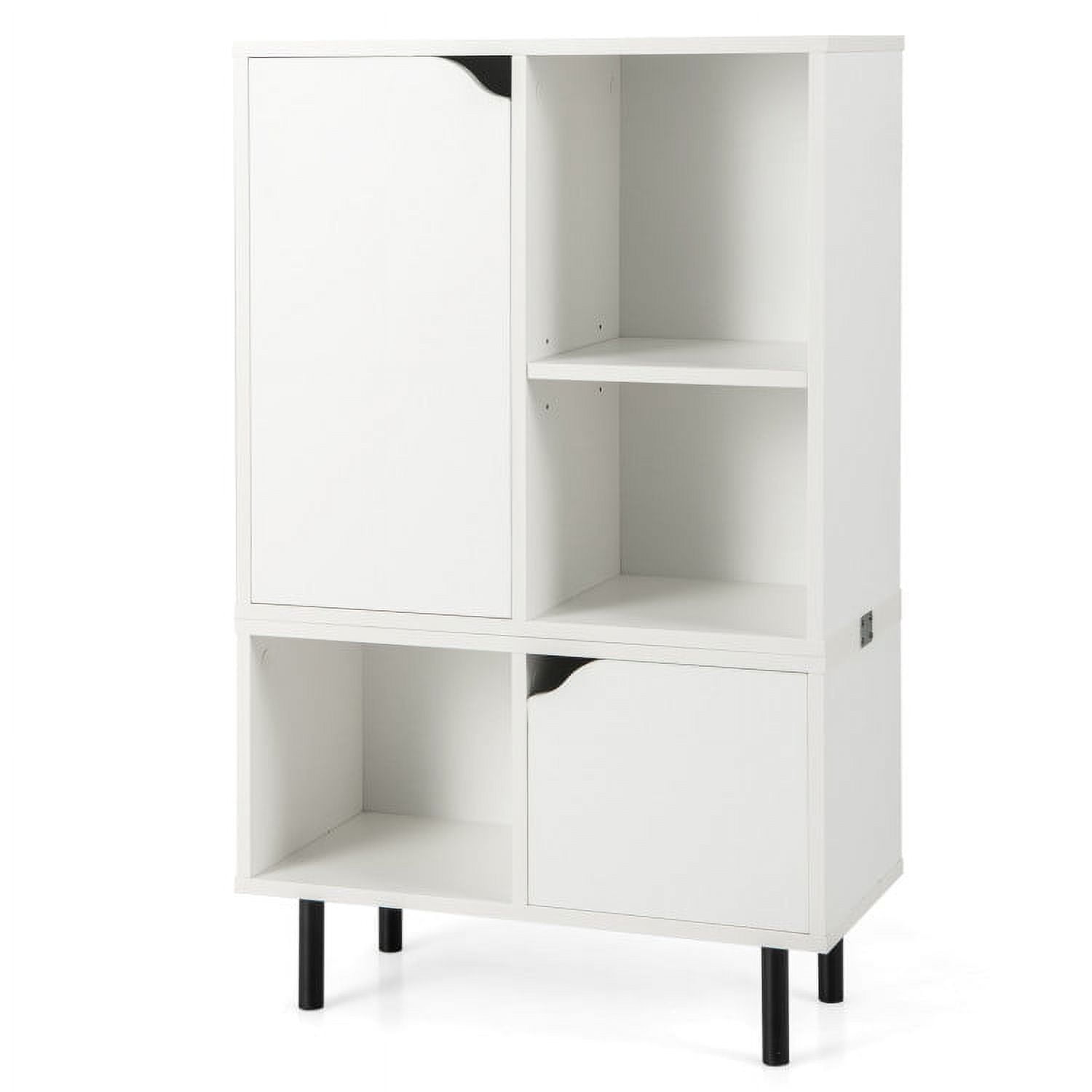 Finihen Stackable Bookcase with Adjustable Shelf and Cubes, Free Standing 6 Cube Storage Cabinet, White