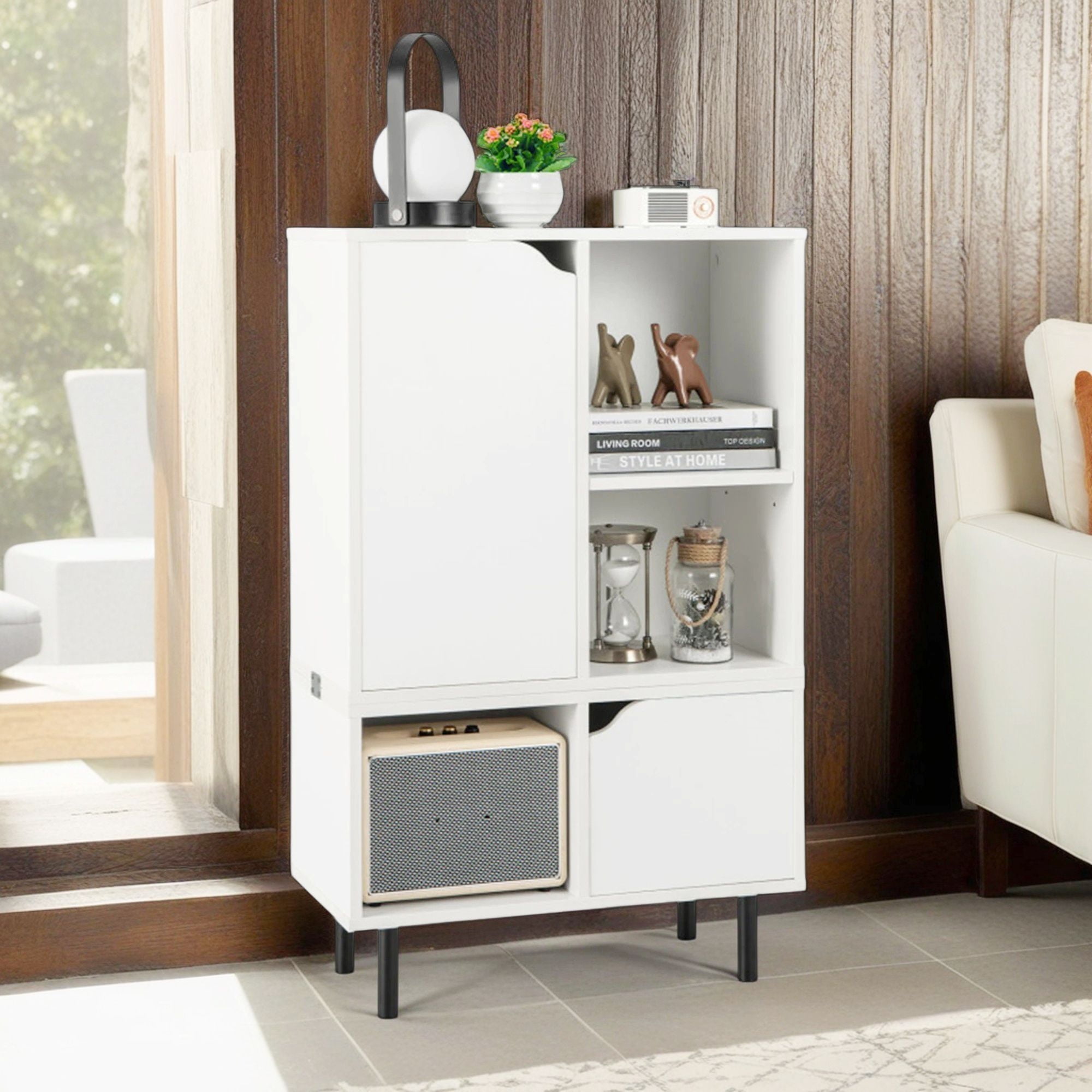 Demi Bonn Stackable Bookcase with Adjustable Shelf and Cubes, Free Standing 6 Cube Storage Cabinet, White