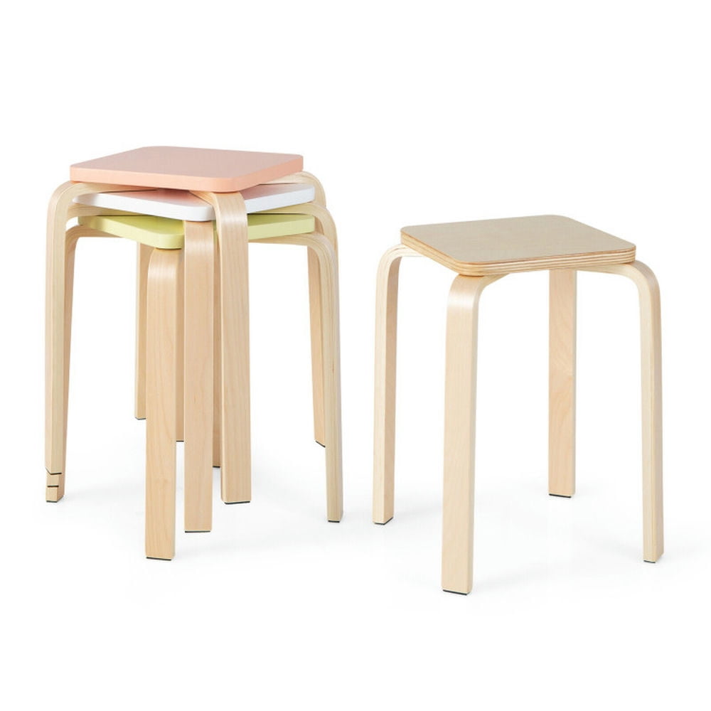 Finihen Stackable Dining Chairs Set of 4 Colorful Square Stools with Anti-slip Felt Mats, Multicolor