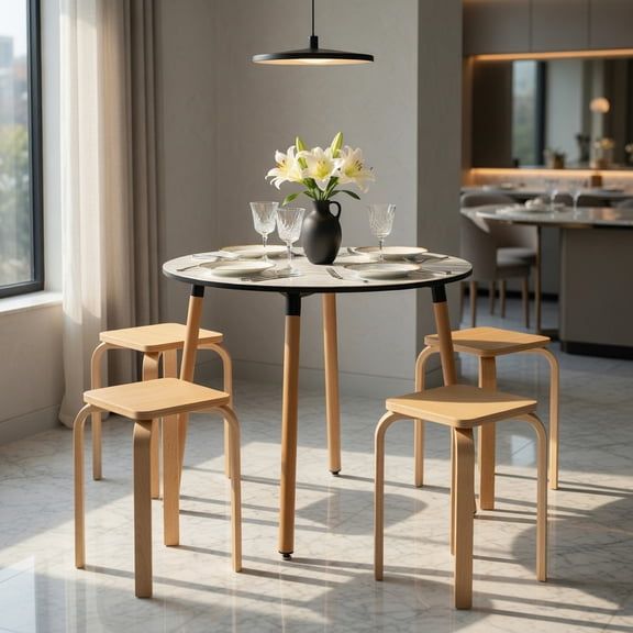 Demi Bonn Stackable Dining Chairs Set of 4 Square Stools with Rounded Corners, Beige
