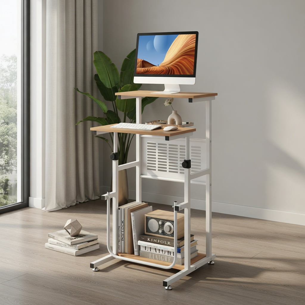 Demi Bonn Standing Desk for Small Space Sit Stand Desk with Height Adjustable Desktop, Laptop Workstation, White