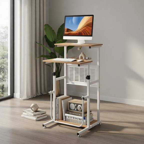 Demi Bonn Standing Desk for Small Space Sit Stand Desk with Height Adjustable Desktop, Laptop Workstation, White