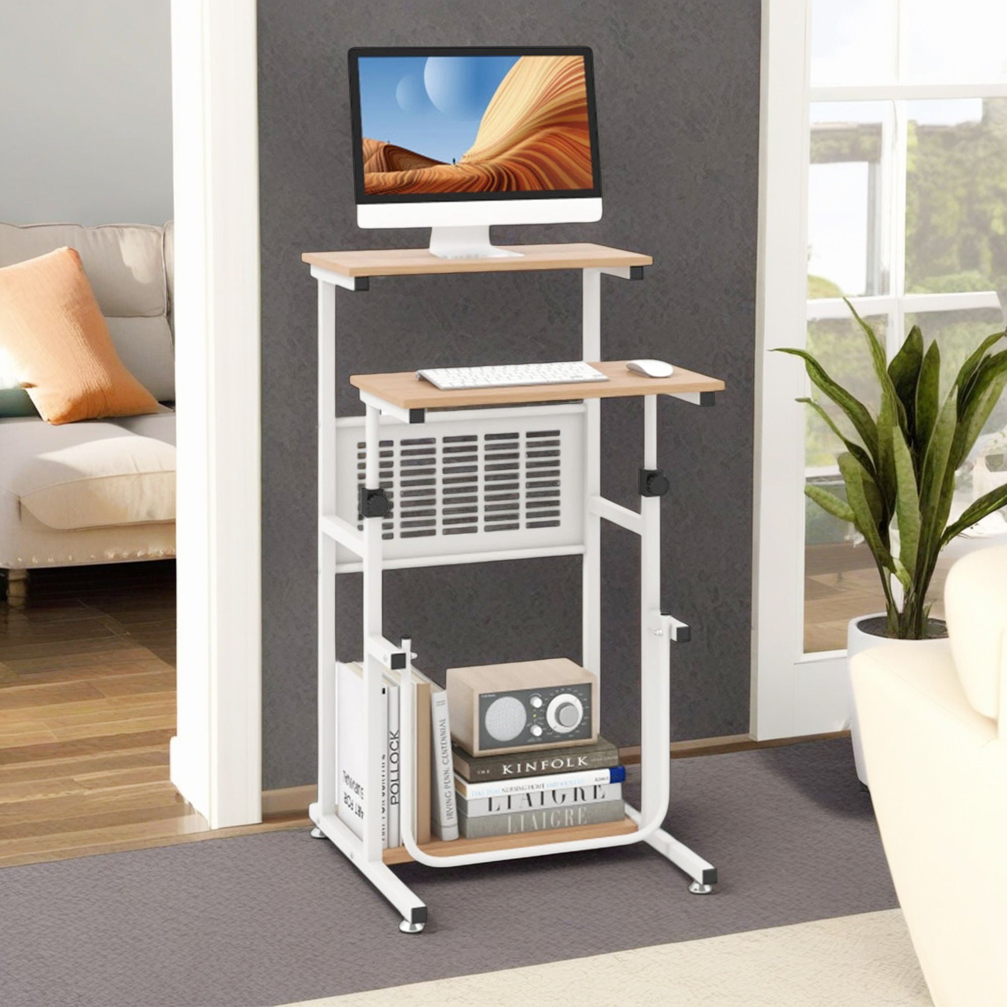 Demi Bonn Standing Desk for Small Space Sit Stand Desk with Height Adjustable Desktop, Laptop Workstation, White