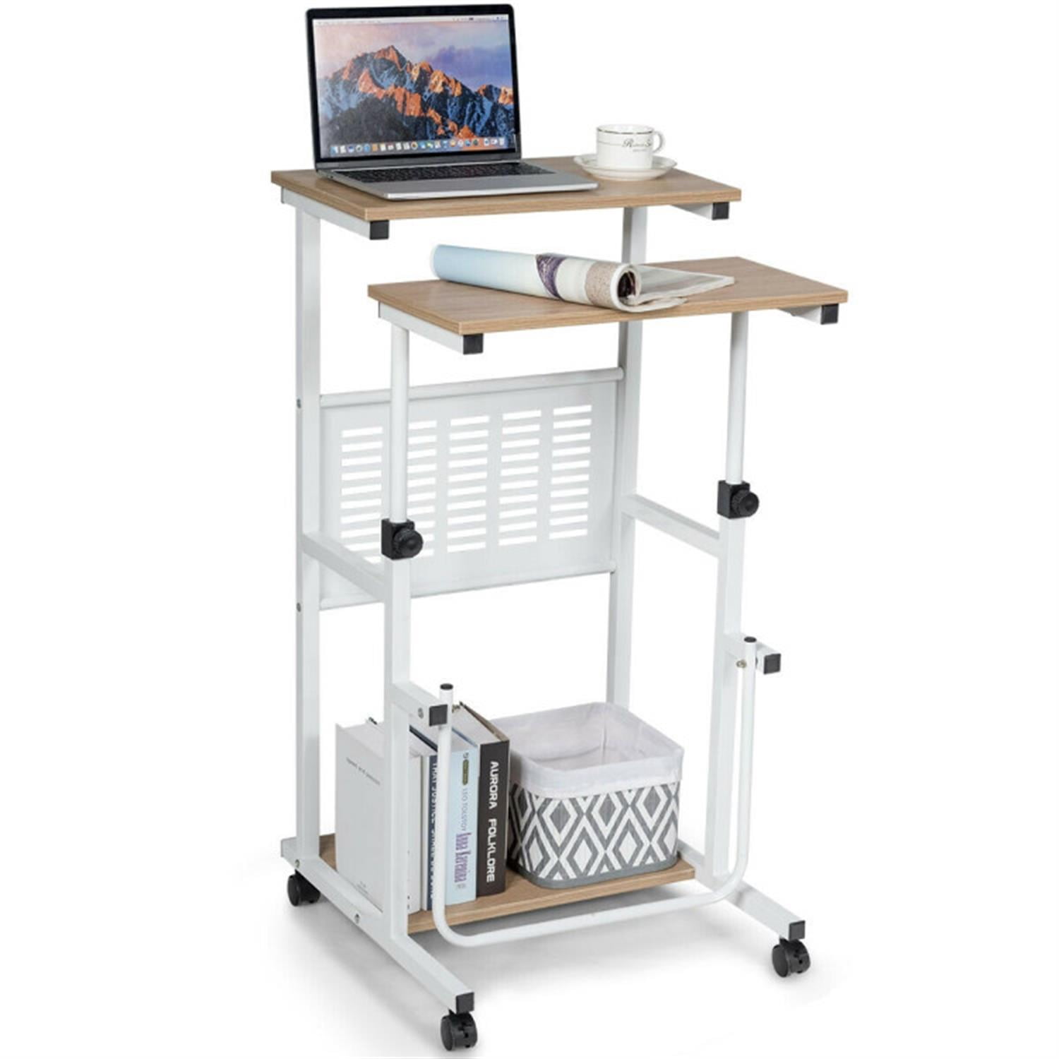 Finihen Standing Desk for Small Space Sit Stand Desk with Height Adjustable Desktop, Laptop Workstation with Wheels, White