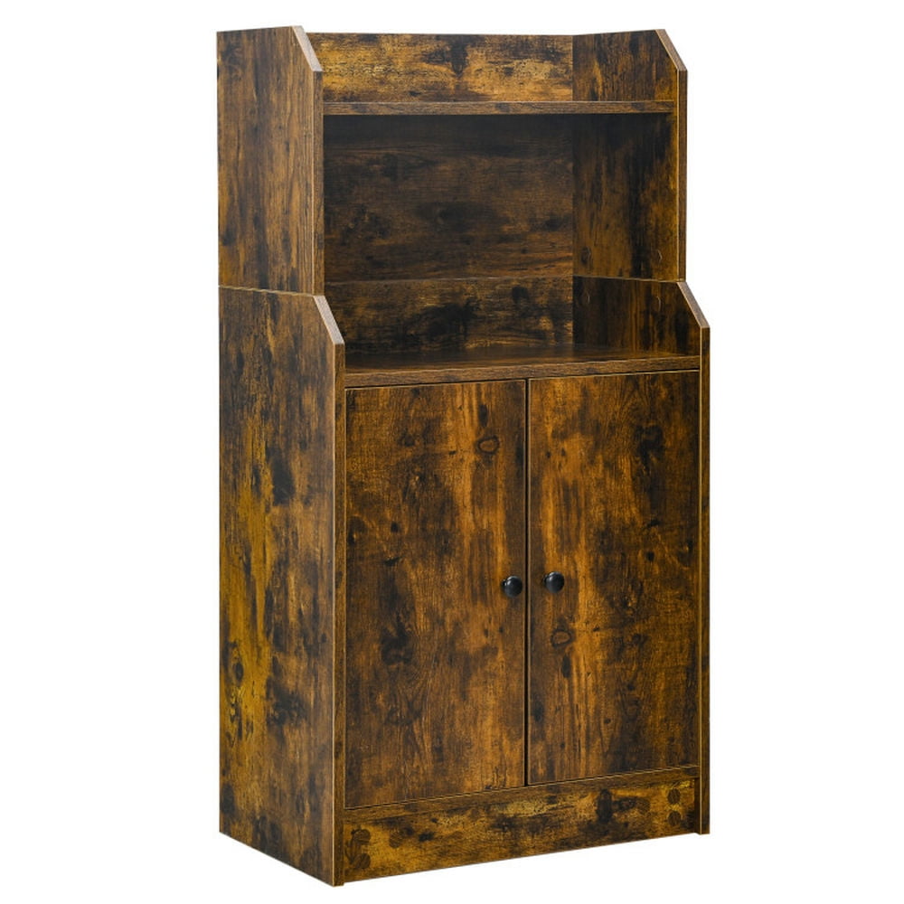 Finihen Storage Cabinet Bookcase with Doors and Display Shelf, Brown