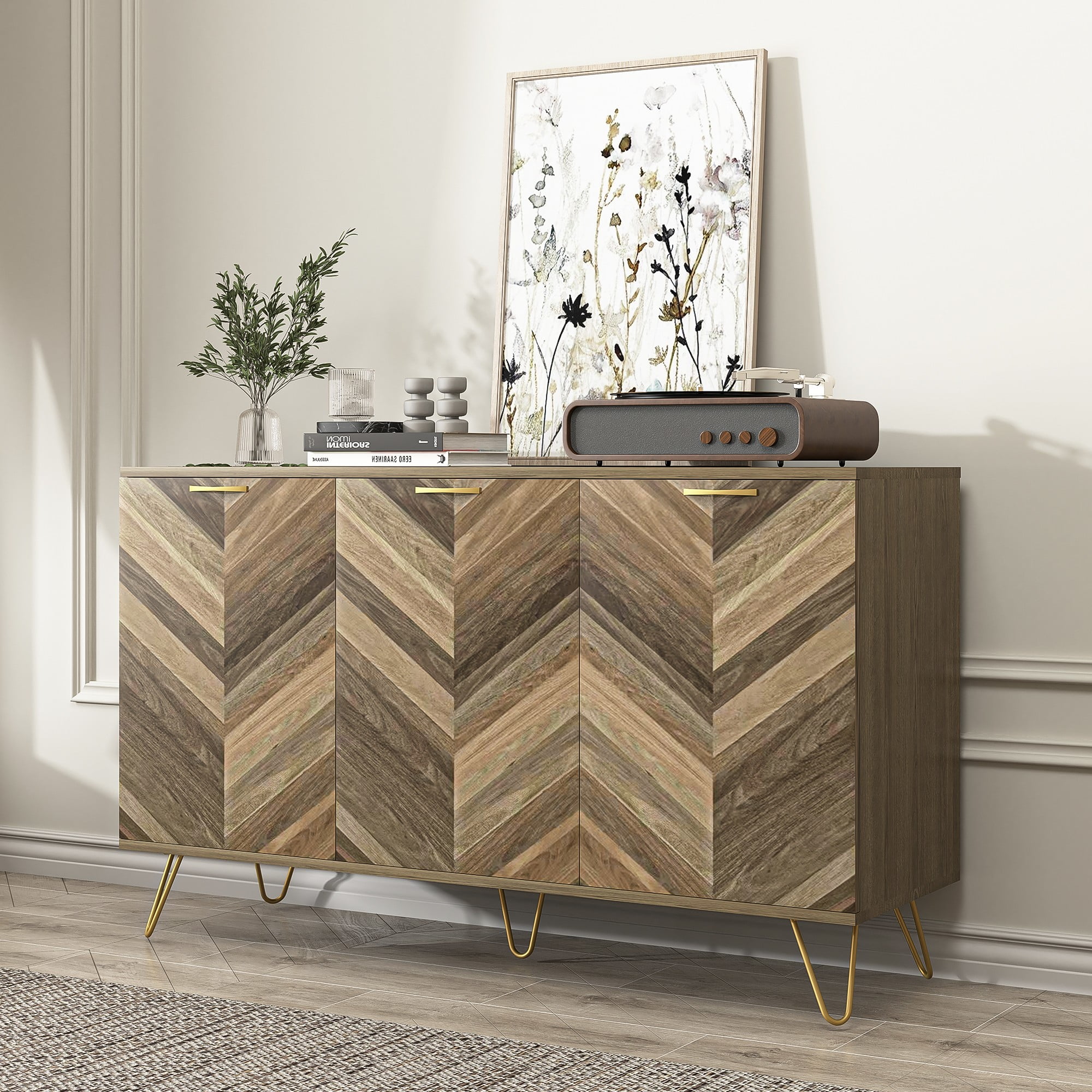 Finihen Storage Cabinet, Buffet Cabinet with Adjustable Shelf and Doors, Sideboard with Storage, Accent Cabinet for Living Room, Entryway, Brown