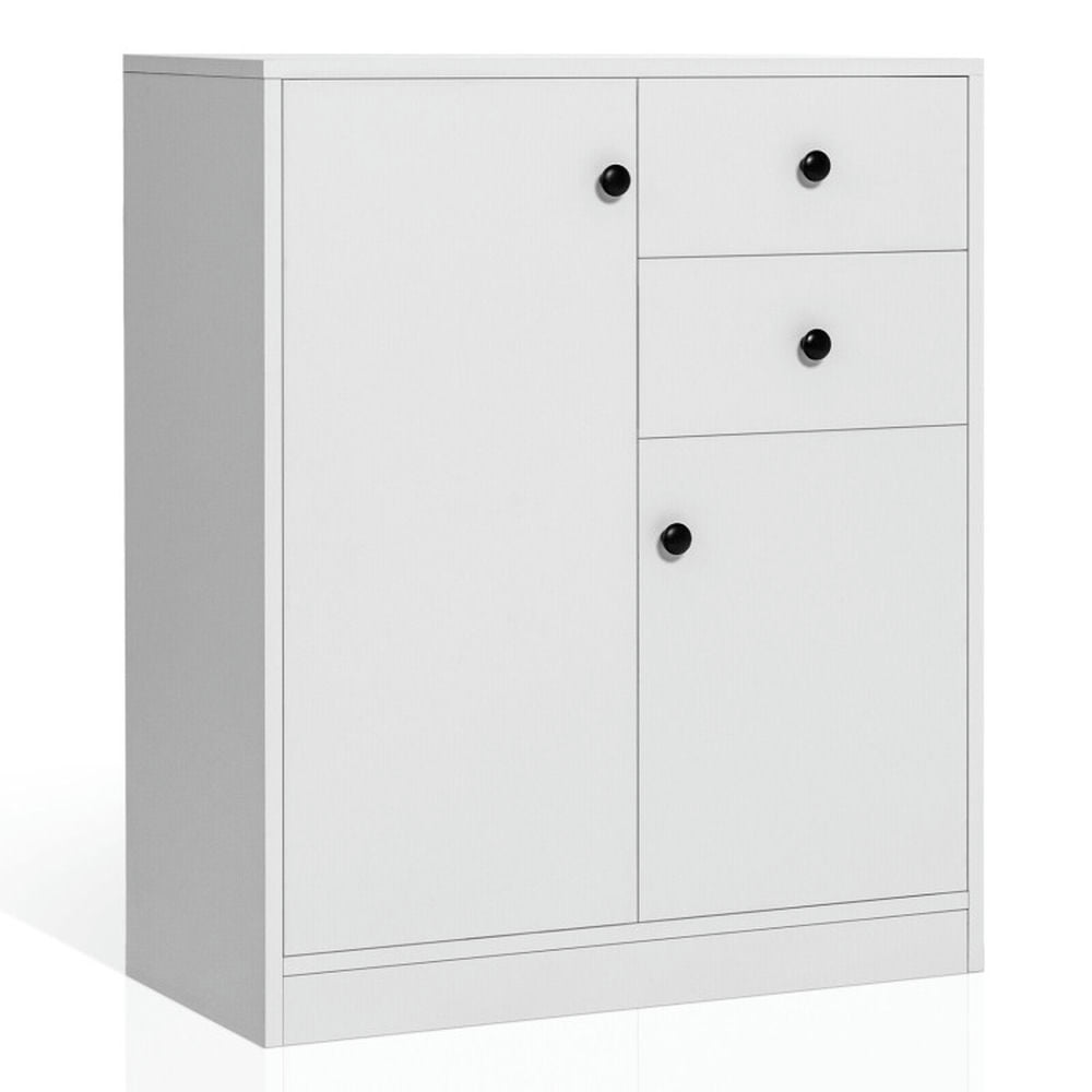 Finihen Storage Cabinet, Floor Cabinet, 2-Door Free-standing Kitchen Sideboard with Adjustable Shelves, for Bathroom, Living Room, Bedroom, Kitchen, White