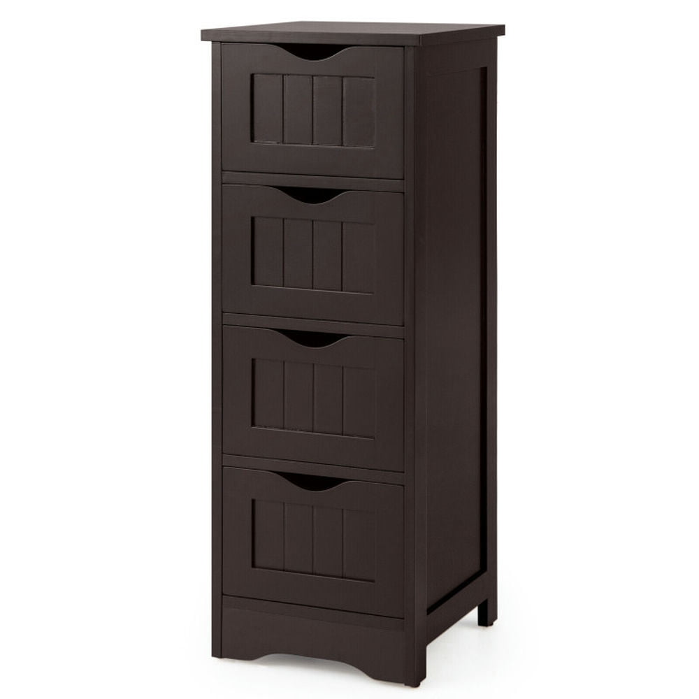Finihen Storage Cabinet, Floor Cabinet, 4-Drawer Freestanding Floor Cabinet with Anti-Toppling Device, for Bathroom, Living Room, Bedroom, Kitchen, Dark Brown