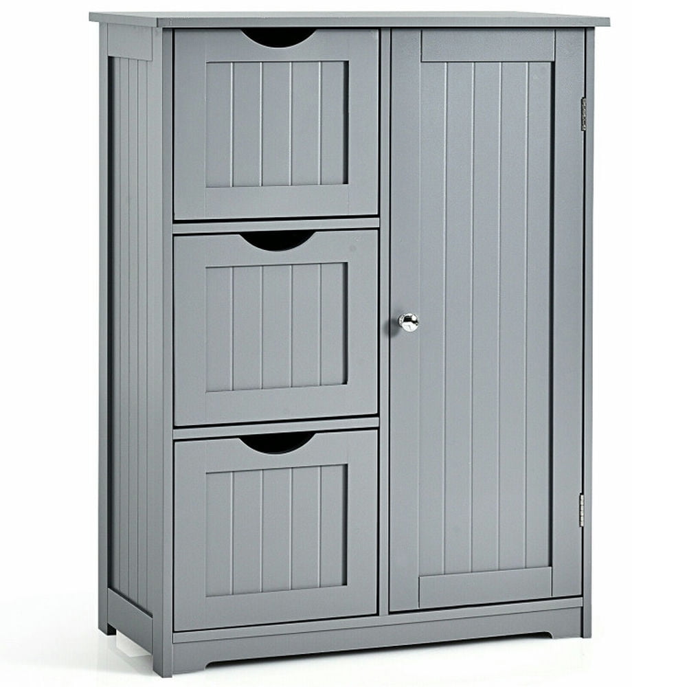 Finihen Storage Cabinet, Floor Cabinet, Bathroom Floor Cabinet Side Storage Cabinet with 3 Drawers and 1 Cupboard, for Bathroom, Living Room, Bedroom, Kitchen, Gray