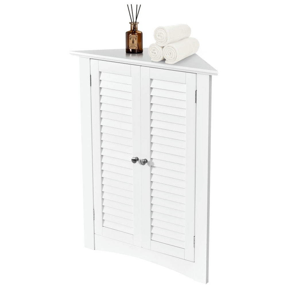 Finihen Storage Cabinet, Floor Cabinet, Adjustable Corner Storage Cabinet with Shutter Doors, for Bathroom, Living Room, Bedroom, Kitchen, White