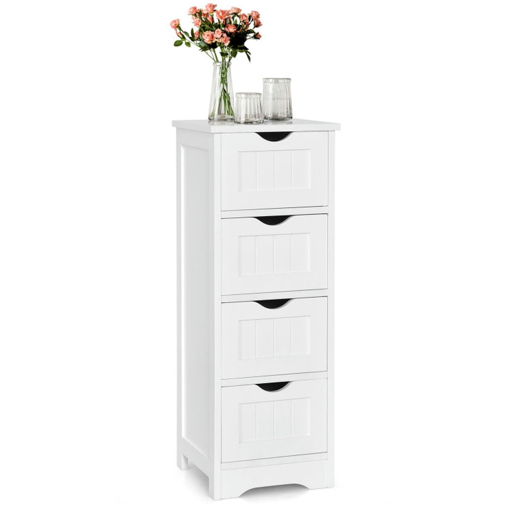 Finihen Storage Cabinet, Floor Cabinet, Floor Wooden Free Standing Storage Side Organizer, for Bathroom, Living Room, Bedroom, Kitchen, White