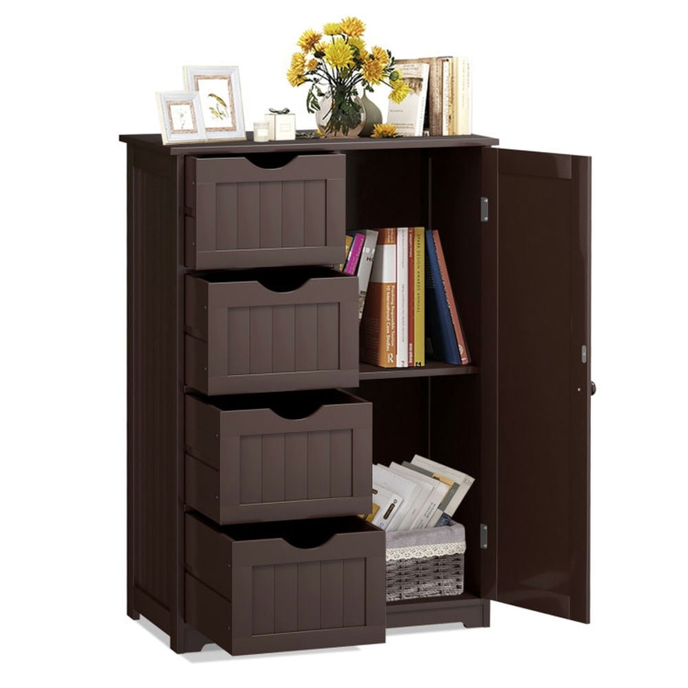 Finihen Storage Cabinet, Floor Cabinet, Standing Indoor Wooden Cabinet with 4 Drawers, for Bathroom, Living Room, Bedroom, Kitchen, Brown