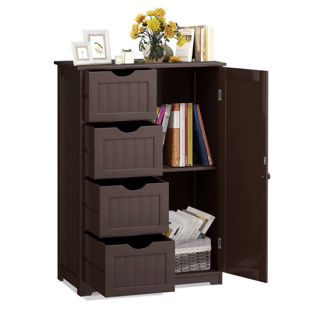 Demi Bonn Storage Cabinet, Floor Cabinet, Standing Indoor Wooden Cabinet with 4 Drawers, for Bathroom, Living Room, Bedroom, Kitchen, Brown