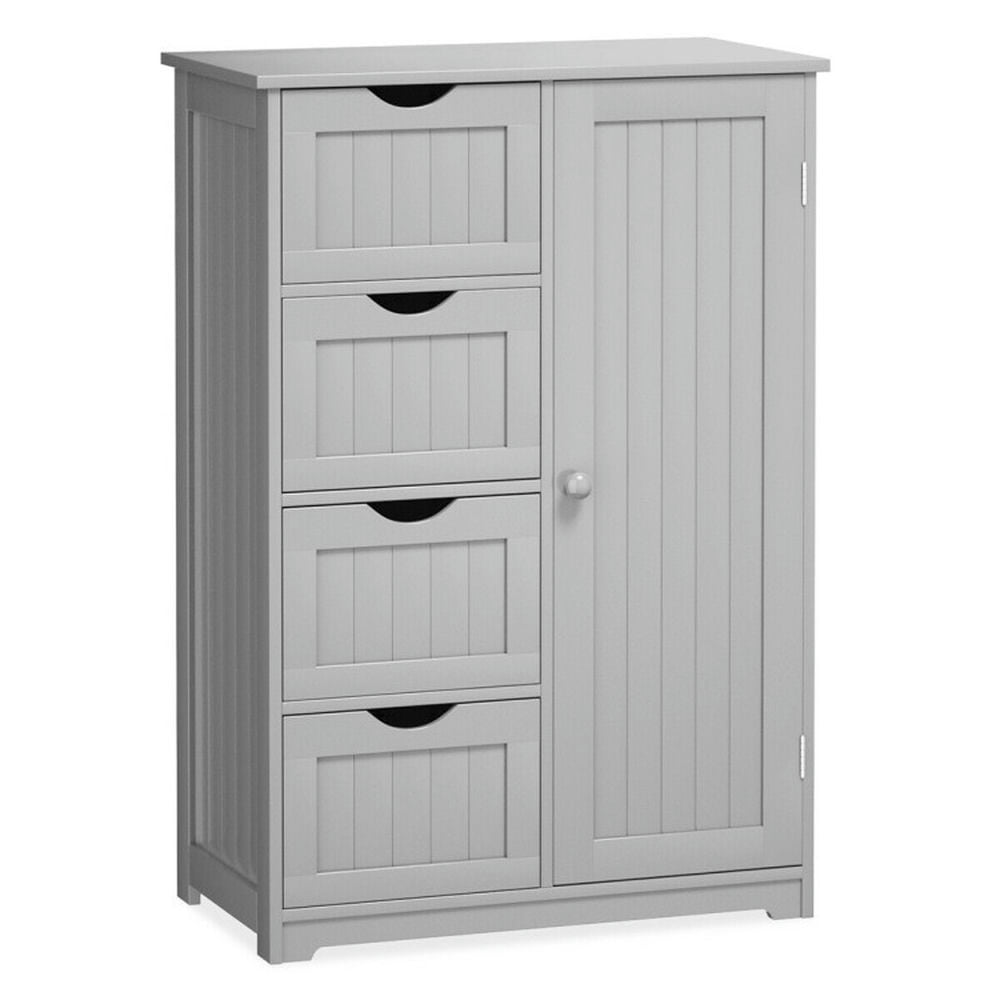 Finihen Storage Cabinet, Floor Cabinet, Standing Indoor Wooden Cabinet with 4 Drawers, for Bathroom, Living Room, Bedroom, Kitchen, Gray