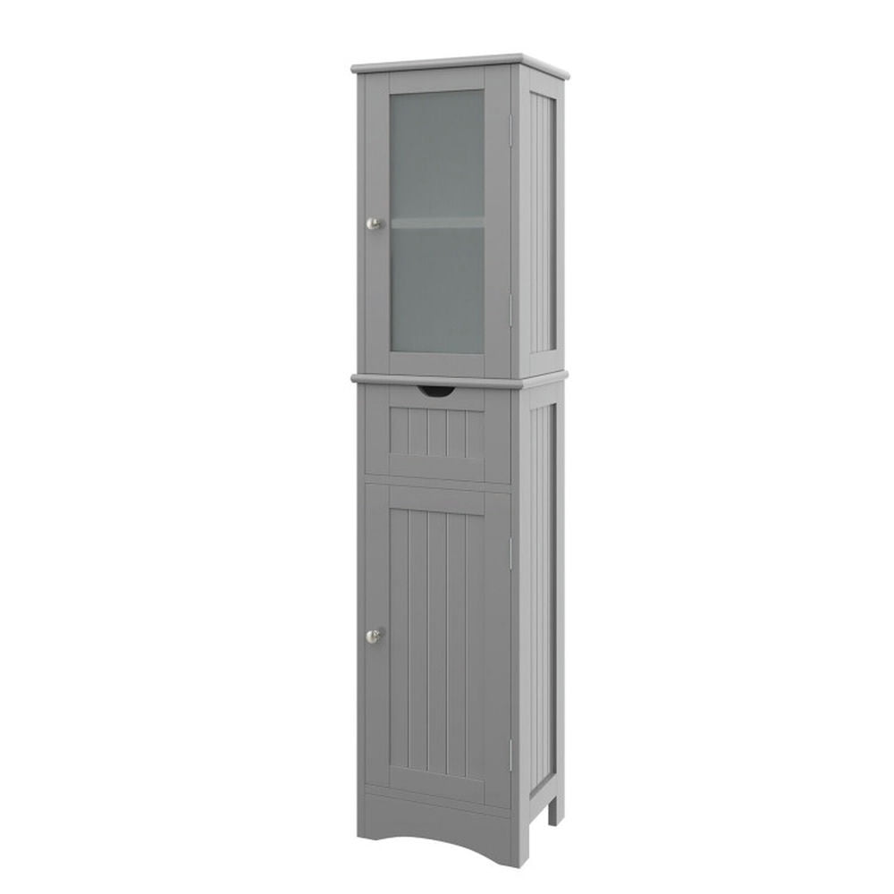 Finihen Storage Cabinet, Floor Cabinet, Tall Floor Storage Cabinet with 2 Doors and 1 Drawer for Bathroom, Living Room, Bedroom, Kitchen, Gray
