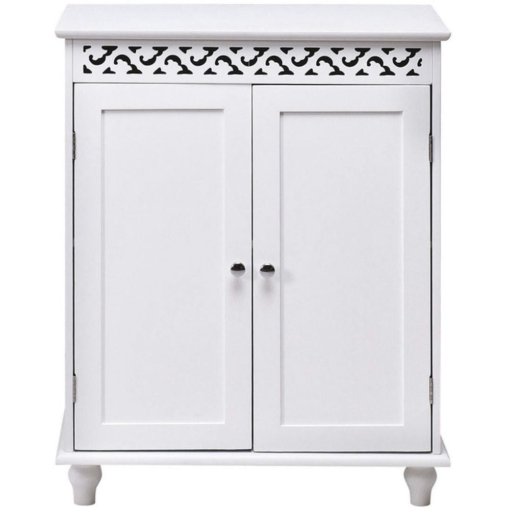 Finihen Storage Cabinet, Floor Cabinet, Wooden 2-Door Storage Cabinet Cupboard, for Bathroom, Living Room, Bedroom, Kitchen, White