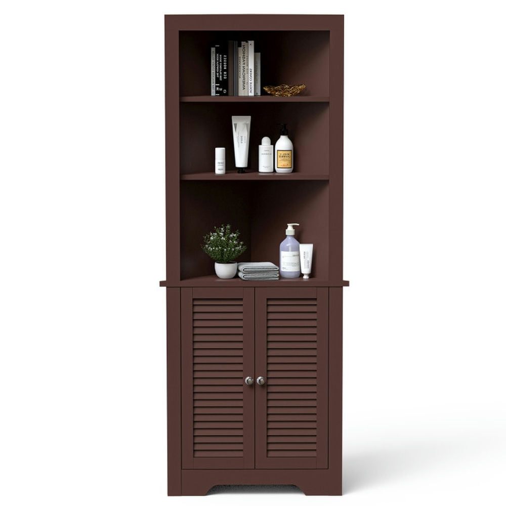 Finihen Storage Cabinet, Floor Cabinet, Free Standing Tall Bathroom Corner Storage Cabinet with 3 Shelves, for Bathroom, Living Room, Bedroom, Kitchen, Brown