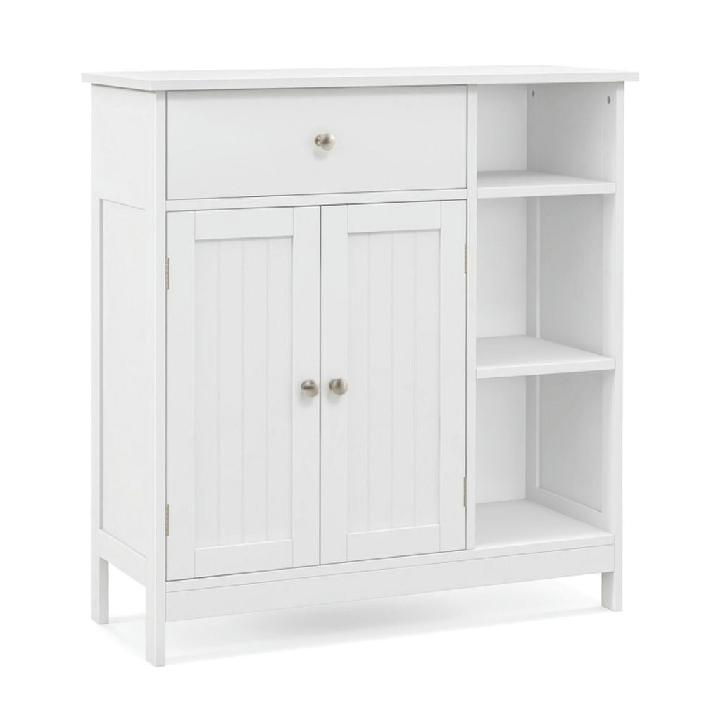 Finihen Storage Cabinet, Floor Cabinet, Freestanding Kitchen Cupboard Storage Organizer with 1 Large Drawer, for Bathroom, Living Room, Bedroom, Kitchen, White