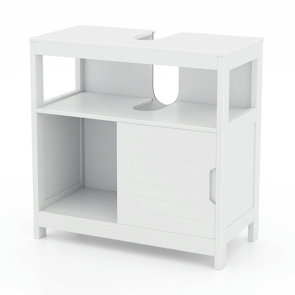 Finihen Storage Cabinet, Floor Cabinet, Pedestal Sink Storage Cabinet with 2 Sliding Doors and U-shaped Cut-out, for Bathroom, Living Room, Bedroom, Kitchen, White