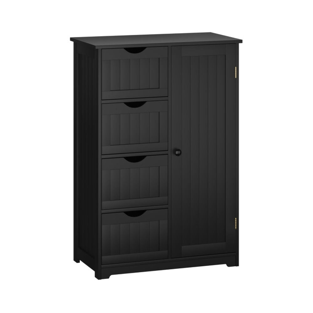 Finihen Storage Cabinet, Floor Cabinet, Standing Indoor Wooden Cabinet with 4 Drawers, for Bathroom, Living Room, Bedroom, Kitchen, Living Room, Bedroom, Kitchen, Black