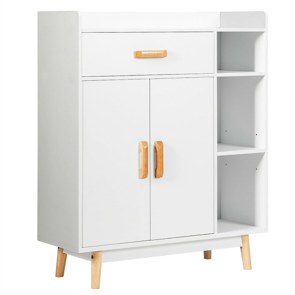 Finihen Storage Cabinet, Floor Storage Cabinet Free Standing Cupboard Chest, for Home Office Sideboard Storage Organizer, White