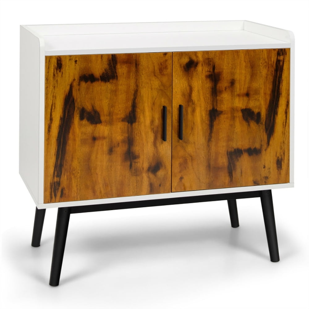Finihen Storage Cabinet, Mid-Century Wood Storage Cabinet with 2 Doors and Metal Legss, for Entryway, Brown