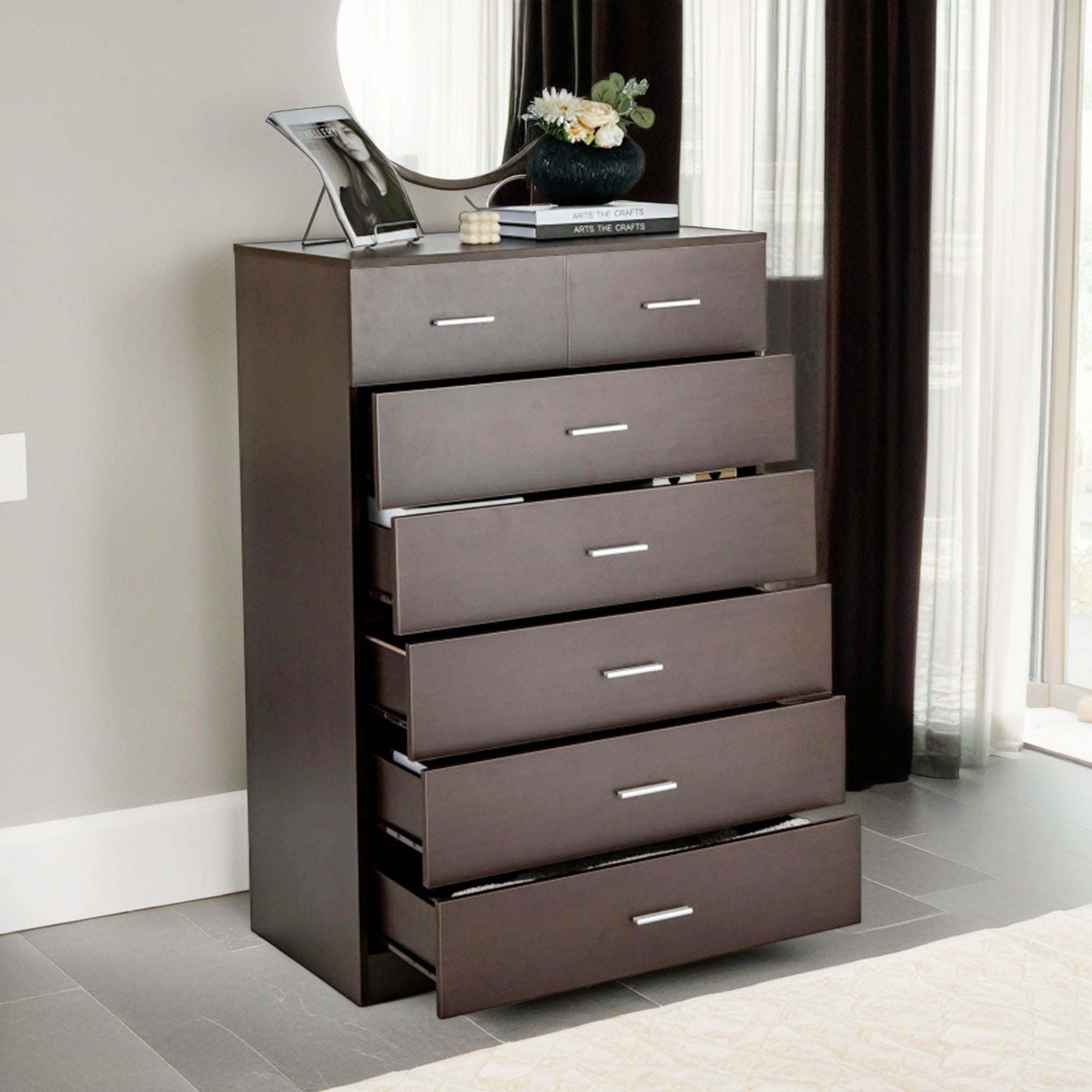 Demi Bonn Storage Dresser, Wooden Chest of Drawers with Anti-toppling Device and Metal Handles, for Living Room, Bedroom, Entryway, Espresso