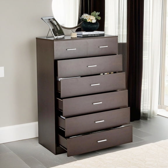 Demi Bonn Storage Dresser, Wooden Chest of Drawers with Anti-toppling Device and Metal Handles, for Living Room, Bedroom, Entryway, Espresso