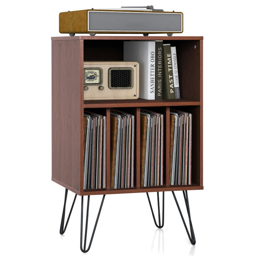 Finihen Storage File Cabinet with Metal Legs, Freestanding Record Player Stand Record, Brown